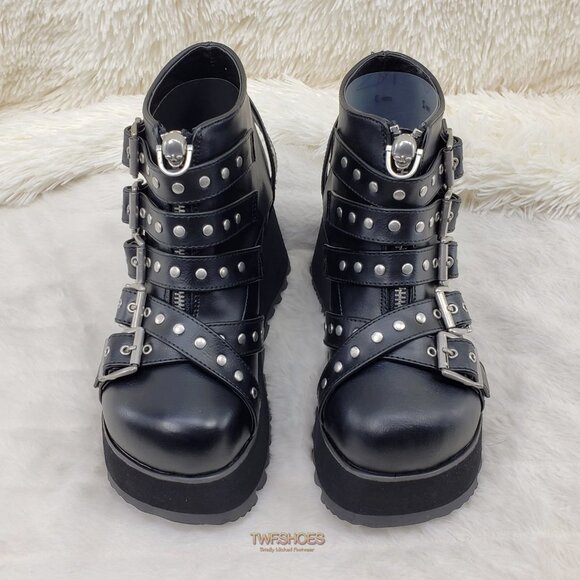 Platform Goth Boot Bootie Skull Head - Picture 2 of 13